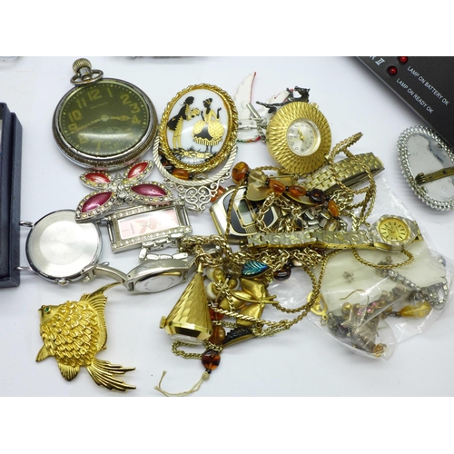 793 - Two sets of ring sizers, a diamond tester, watches and costume jewellery