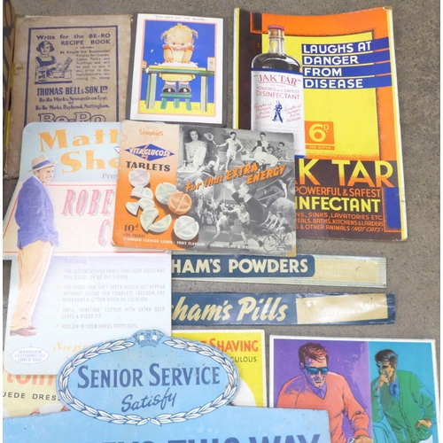 812 - A collection of vintage shop advertising signs including metal Senior Service and two Beechams Powde... 