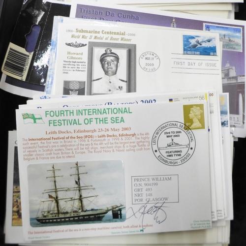 813 - A box of first day covers, all either military, naval, submarines, aircraft, some signed (100's)