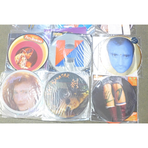 819 - Fifteen picture disc records including Pat Benatar, Tiffany, Phil Collins, Fats Domino and Marc Almo... 