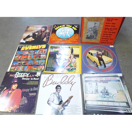 823 - A case of rock n roll and rockabilly LP records; Jack Scott, Bill Haley and the Comets, Gene Vincent... 