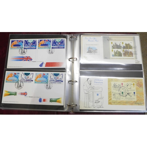 855 - Stamps:- Royal Mail First Day Cover album containing sixty first day covers, mainly with special can... 