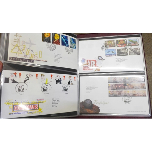 855 - Stamps:- Royal Mail First Day Cover album containing sixty first day covers, mainly with special can... 