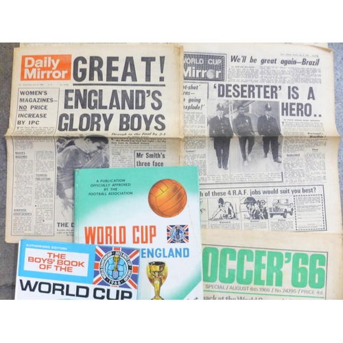 871 - 1966 World Cup memorabilia, two annuals, football monthly's world cup souvenir and Charles Buchan's ... 