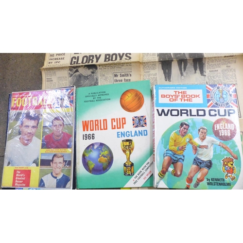 871 - 1966 World Cup memorabilia, two annuals, football monthly's world cup souvenir and Charles Buchan's ... 