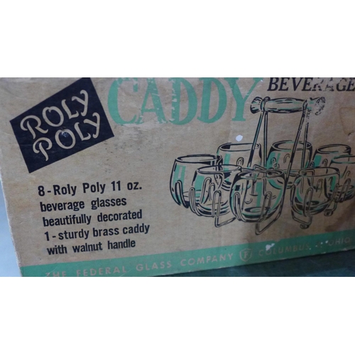 879 - A vintage 'Roly-Poly' Caddy Beverage Set, The Federal Glass Company, Columbus, Ohio, in original box