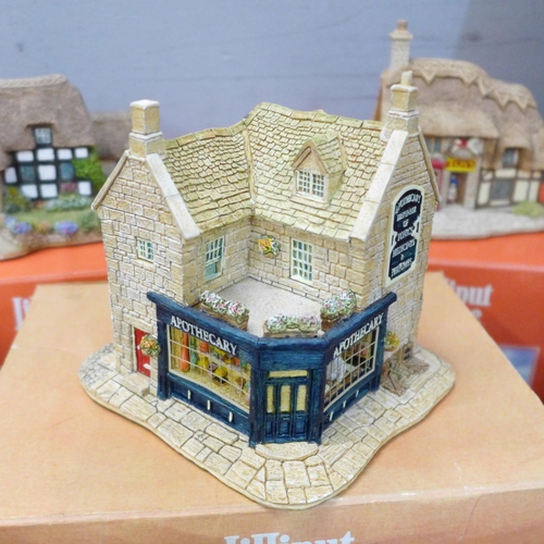 882 - Fourteen Lilliput Lane cottages, all boxed, most with certificates, including Apothecary, Thimble Co... 