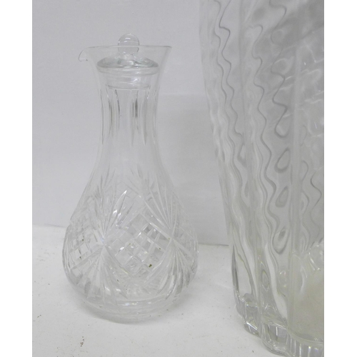 898 - A large glass vase and two decanters