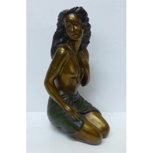 901 - A bronze figure of a kneeling girl, possibly south-East Asian, 30cm