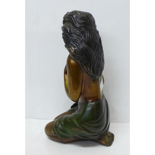 901 - A bronze figure of a kneeling girl, possibly south-East Asian, 30cm