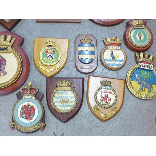 927 - Sixteen Coat of Arms plaques, plaster and metal, including Royal Air Force St. Athan Station and Har... 