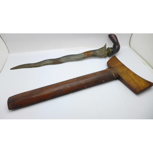 930 - An Indonesian kris with wooden scabbard (scabbard repaired), blade 34cm