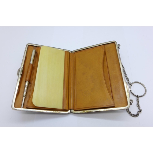 931 - A silver purse/card case with note pad, Birmingham 1902, Smith & Bartlam, 103.2g, 66mm x 94mm