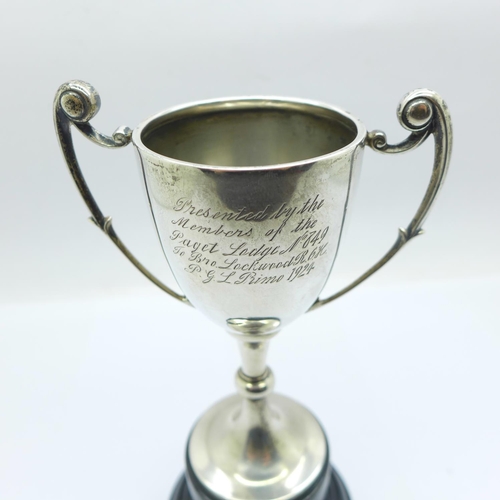 943 - A silver trophy, with Paget Lodge no. 839 inscription dated 1924, 59g