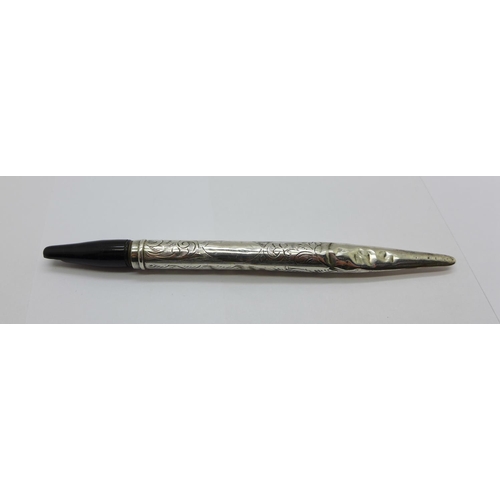 967 - A silver dip pen holder, a/f, and a white metal push pencil and dip pen combination