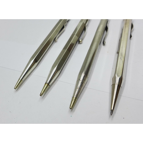 969 - Four silver pencils including two Yard-O-Led, one with inscription