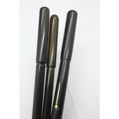 972 - Three pens; Swan Mabie Todd Self-Filling with 14ct gold nib and two The Swan Pen dip pens, each with... 