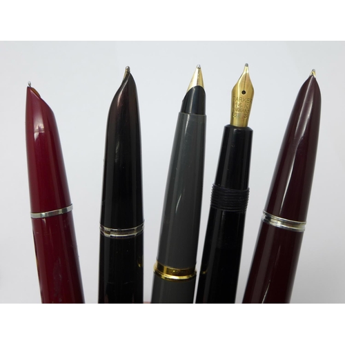 973 - Nine Parker pens; No.61 with rolled gold case, a/f, dented, Lady Duofold, Slimfold with 14ct gold ni... 