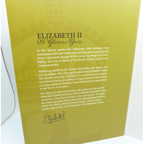 977 - Queen Elizabeth II, 95 Glorious Years, 95th Birthday four coin 24-carat gold plated proof-like colle... 