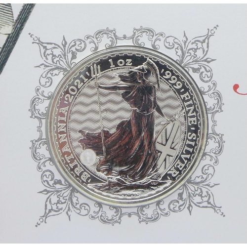 978 - A Benham-Rule Britannia coin cover with 2021 £2 silver proof coin and £5 definitive stamp guarantee ... 