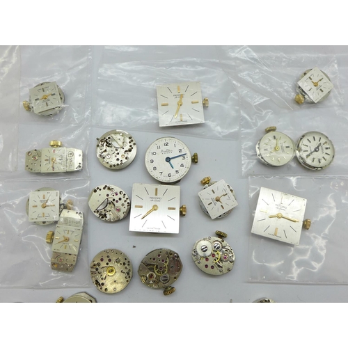 988 - Twenty-five lady's mechanical watch movements including Bentima, Record and Doxa