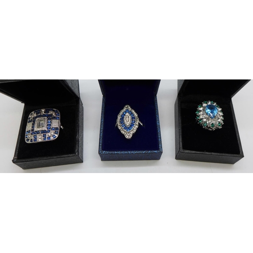 990 - Three Art Deco style dress rings, all L/M