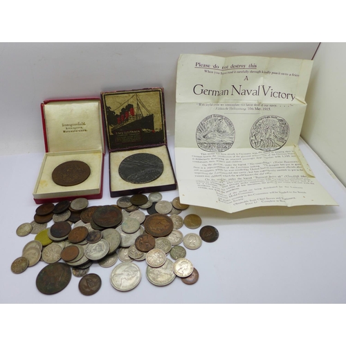 995 - A Lusitania medallion, box a/f, a Lancaster Town Hall commemorative medallion, with box, and a colle... 