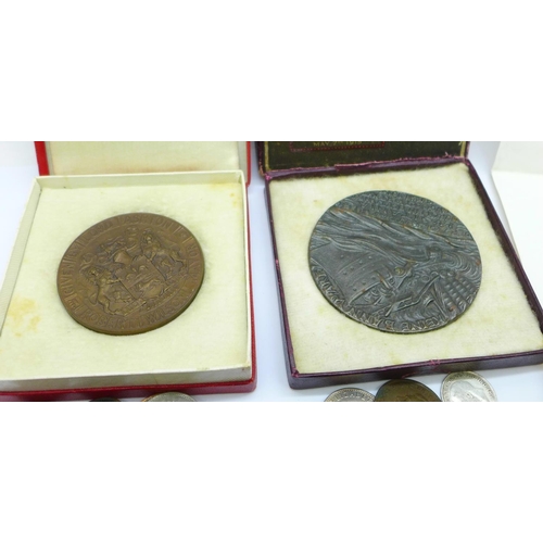 995 - A Lusitania medallion, box a/f, a Lancaster Town Hall commemorative medallion, with box, and a colle... 