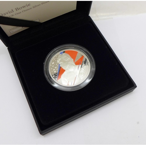 998 - The Royal Mint David Bowie 2020 UK one ounce silver proof £2 coin, with certificate of authenticity,... 