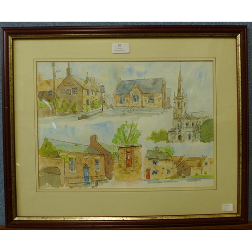 10 - Hedley Carrington, Claypole near Newark, Notts, pen, ink and watercolour, 28 x 39cms, framed, label ... 