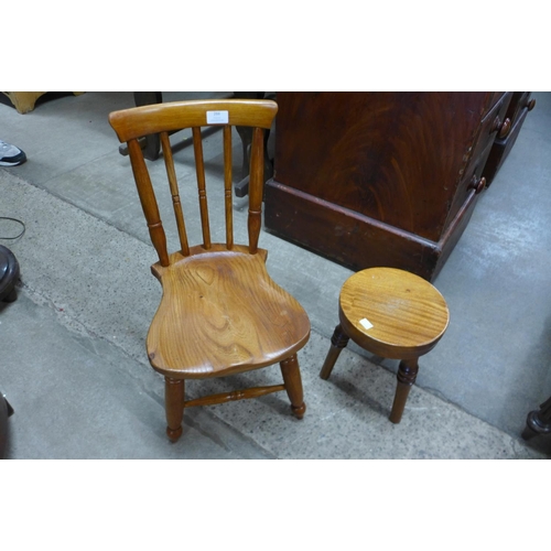 266 - A child's elm and beech chair and a mahogany stool