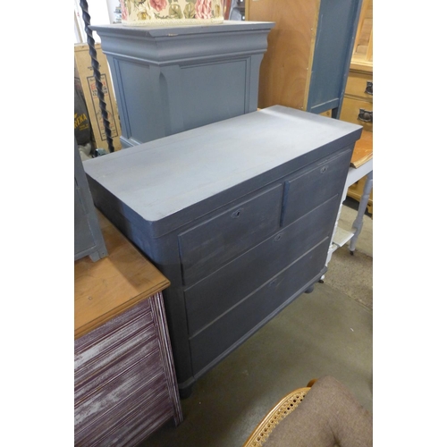 393 - Two painted chests of drawers, two door cupboard, pair of painted bedside cupboards, side table and ... 