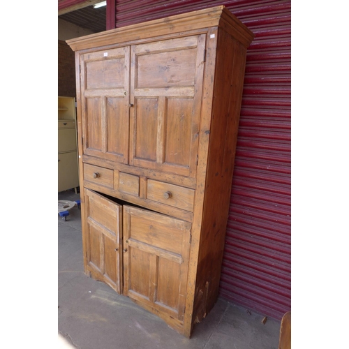 407 - A 19th Century French pine housekeeper's cupboard (extensive signs of woodworm)