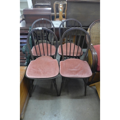 425 - a set of four beech kitchen chairs and a set of four Art Deco walnut chairs