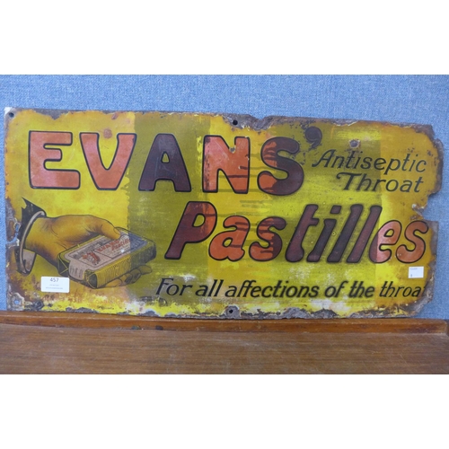 457 - An Evans Pastilles enamelled sign