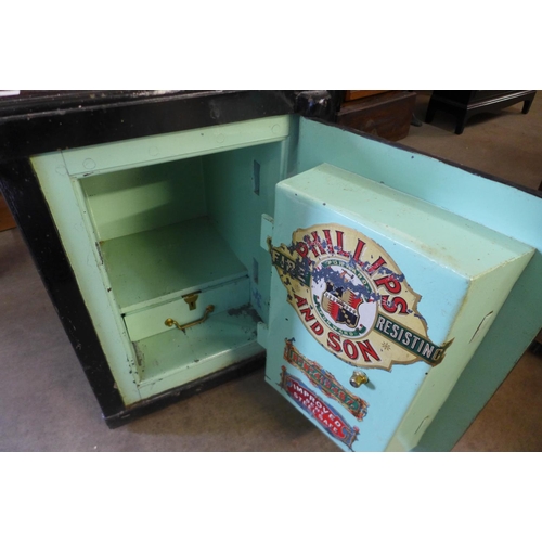 599w - An early 20th Century Phillips and Sons, Birmingham steel fire resistant safe (with key)