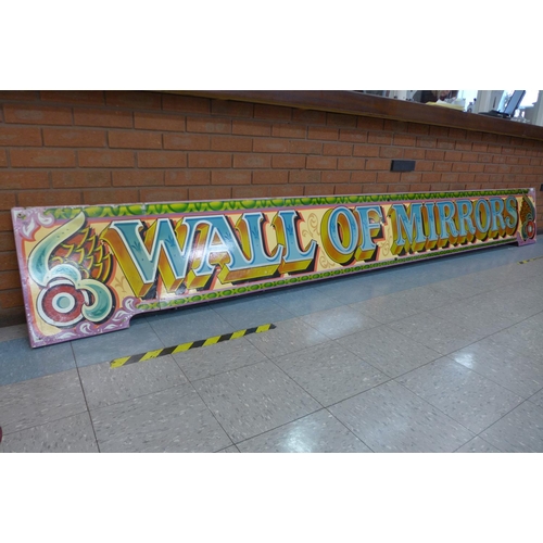 599y - A large painted fairground sign, Wall of Mirrors, 404cms x 51cms