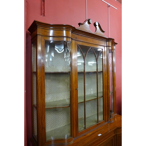 69 - A late Victorian Sheraton Revival inlaid satinwood display cabinet, 224cms h, 126cms w, 45cms d.