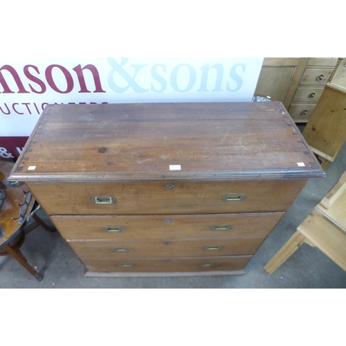 95 - A 19th Century Anglo-Indian teak military campaign secretaire chest, 105cms h, 112cms w, 45cms d.