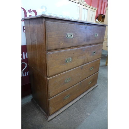 95 - A 19th Century Anglo-Indian teak military campaign secretaire chest, 105cms h, 112cms w, 45cms d.