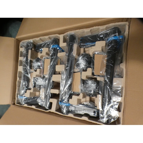 3245 - A black and blue metal fixed link monitor arm * This lot is subject to VAT