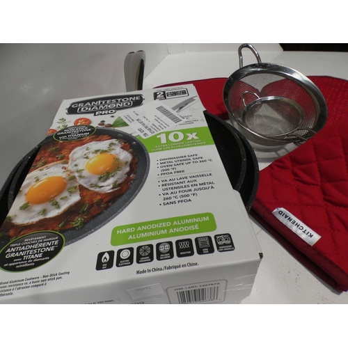 3099 - Kitchen Aid Mitt and Pot Holder Set, Tramontina Mesh Strainers and Granitestone Gotham Pro Pan Set (... 