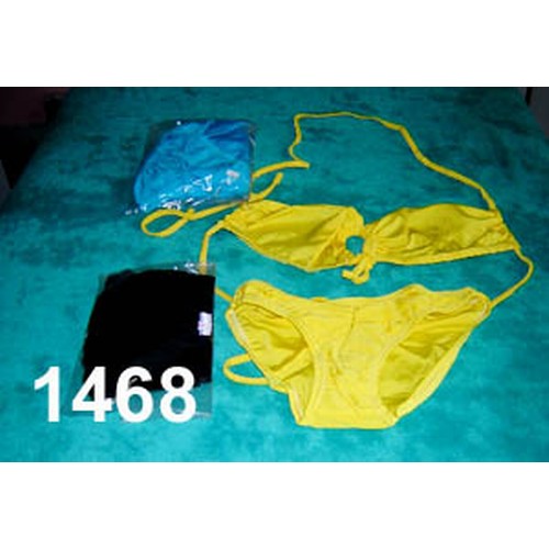 3066 - A quantity of 50 bandeau bikinis in yellow, orange, turquoise and black - sizes S, M & L