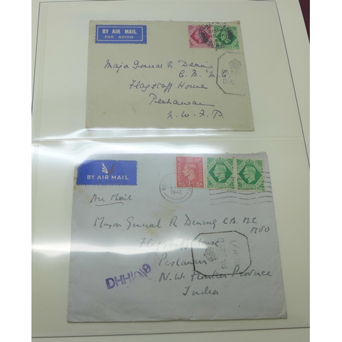 679 - Stamps;- India album with over fifty covers, 1940-1943, all sent from Great Britain and all to Major... 