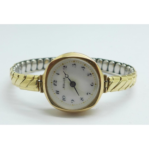 1102 - A 9ct gold Rolex Rolco wristwatch, the case hallmarked Birmingham 1929, 24mm case, lacking crown