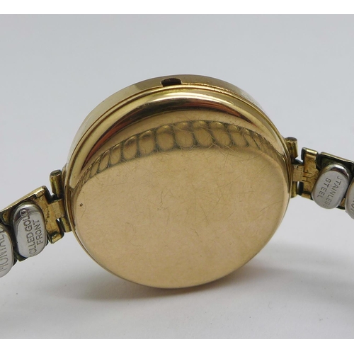 1102 - A 9ct gold Rolex Rolco wristwatch, the case hallmarked Birmingham 1929, 24mm case, lacking crown