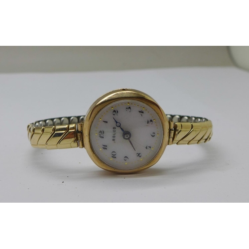 1102 - A 9ct gold Rolex Rolco wristwatch, the case hallmarked Birmingham 1929, 24mm case, lacking crown