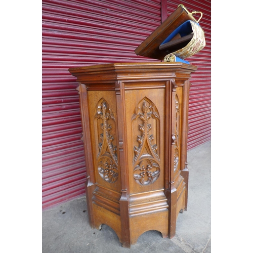 70 - A Victorian Gothic Revival carved oak church pulpit, 186cms h, 116cms w.