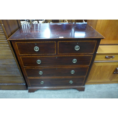 214 - An Edward VII mahogany and satinwood inlaid chest of drawers, 92cms h, 91cms w, 54cms d