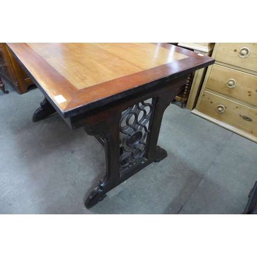 239 - A Victorian Gothic Revival oak library table (later top), 72cms h ,116cms w, 69cms d